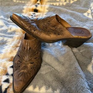 Carlos by Carlos Santana Brown Leather Embroidered Mule Clogs